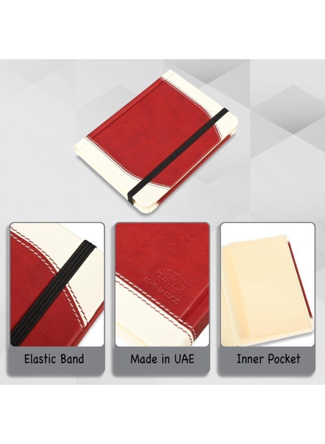 FIS® Hard Cover Notebook, Italian PU Materials, A6 Size, 240 Pages, Plain No Ruling, Round Corners with Elastic Band Closure, 70gsm Italian Ivory Paper, 1 Piece, White with Red Color-FSNBA6PL1501 - Image 3